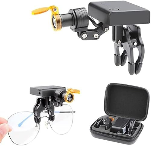 Giroflee Faro LED inalámbrico para lupa binocular, potente lámpara de cabeza de 5 W con clip para gafas, filtro amarillo
