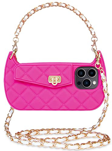 UnnFiko Emily in Paris Phone Case for iPhone, Cute Camera Design, Purse Flip Card Pouch Stand Holder Cover Case with Long Shoulder Strap, Pink, iPhone 14 Pro Max
