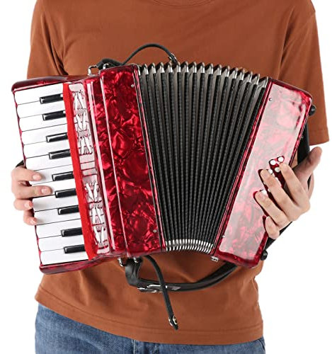 Doact Akkordeons, Akkordeoninstrument für Erwachsene, Ziehharmonika für kinder, 22 Tasten 8 Bässe Klavierakkordeon Anfänger Akkordeon AR-80 Rot
