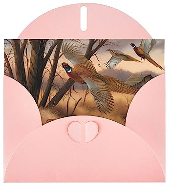 Pink Fasan Jagd Hochwertige Perle Papier Grußkarte =>> 4x6 In, für Geburtstagskarte, Party-Einladungskarte