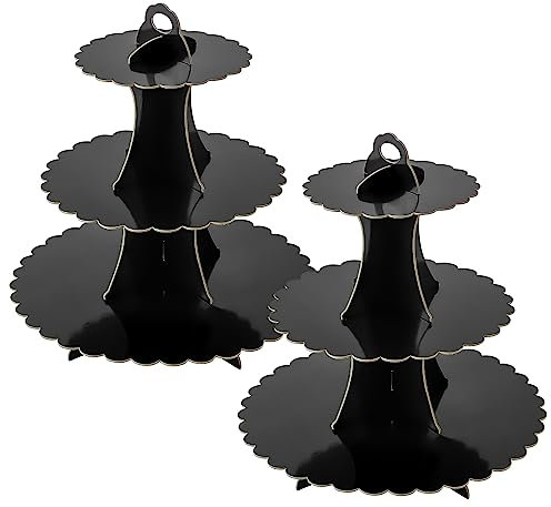 Soleebee Tortenständer aus Karton, 3 Etagen Cupcake Ständer Dessert Turm Halter Muffinständer Partyzubehör für Geburtstag Hochzeit Party Kuchen Torten Brötchen Etagere (2 Stück, Schwarz)