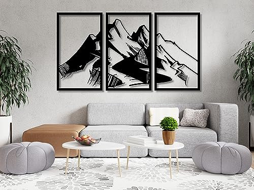 VAILLA Berge Wanddeko, Wandbild aus Holz, Wand deko in Schwarz Gold, 3D Bilder, Wandbilder Home Wall Art Dekoration, Wandaufkleber, Moderne Deko, Bilder für Zuhause Schlafzimmer, Wohnzimmer (Berge 22)