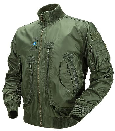 FWSHANGMAO Sommerjacke Herren,Herren-Bomberjacke Vielseitig Einsetzbarer Taktischer Jackenmantel Mehrere Taschen Baseball-Outdoor-Sportjacke Vintage-Herbst-Übergangsjacke Militärgrün 3Xl