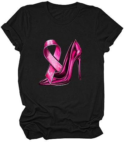 pvucpot Cancer du Sein Octobre Rose T-Shirt, Femme Cancer du Sein Sensibilisation Ruban Rose Octobre Cadeau T-Shirt Pas Cher Tee Shirt Grande Taille Femme (02 Noir, L)