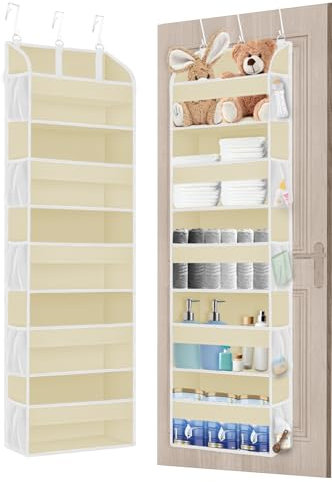 TAHAVICE Organiseur de rangement à suspendre à la porte avec 5 poches transparentes pour fenêtre, garde-manger, chambre d'enfant, salle de bain, chambre à coucher (Beige, 1 pièce)
