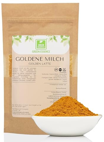 Goldene Milch Pulver 250g, Ayurveda Getränk von Green Essence | Gold Milchtee 250 g, Golden Latte, Ayurveda Tee, Unterstützung für das Immunsystem, Kurkuma Latte, Golden Milk 250 Gramm