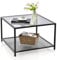 GOPLUS - Mesa baja de cristal templado con estantería, mesa baja con marco de metal resistente, mesa auxiliar para sofá, carga 50 + 20 kg, 70 x 70 x 45 cm (gris)