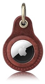 Habac Studio Leather Keyring Holder – Compatible with Apple AirTag – Genuine Leather & Brass – GPS Tracker Case for Keys, Luggage, Dog Collar (Red)