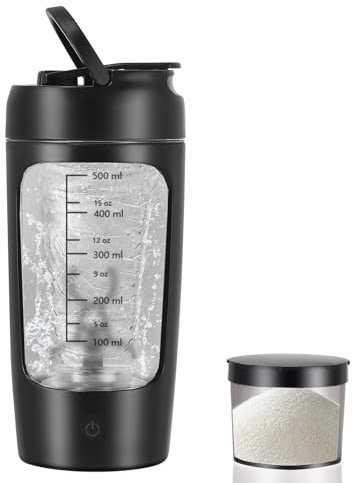 Uennm Botella Coctelera de Proteínas Eléctrica 650ML, Automática Shaker Bottle para Batidos de Proteínas y de Sustitución con Recargable USB y Recipiente de Polvo Integrado para Deportes, Fitness