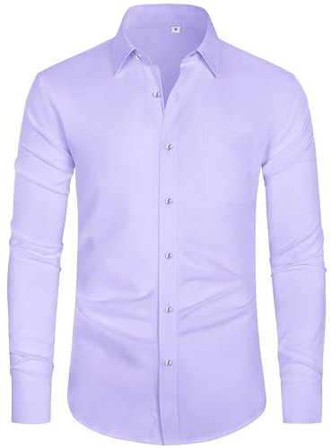 J.VER Regular Fit Bügelfrei Business Hemd Stretch Pure Hochzeit Kleid Hemd Männer Langarmhemd Party Western,Helles Lila,3XL
