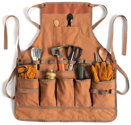 ECOLFE Delantales para hombres, Delantal de trabajo con bolsillos for herramientas, delantal con espalda cruzada de lona for mujeres y hombres, delantal ajustable