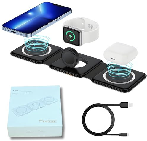 3-in-1 Wireless Charging Station Compatible for Iphone, Airpods and Watches | Portable & Travel Friendly Charger for QI Enabled Devices | Magsafe Charging Dock on Office Table & Bedside Table