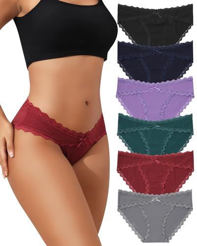 Levao Lot de 6 Culotte Femme Coton Stretch Taille Basse sous-vêtements Bikini Hipster Lingerie pour Femme Doux Slip Multipack S-XL
