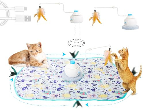 Fresum Katzenspielzeug 3 IN 1 Interaktives 360 Grad Rotierendes für Training, Simuliertes Interaktives Jagdkatzenspielzeug, Selbstbeschäftigung Spielzeug für Katzen die Indoor Federspielzeug