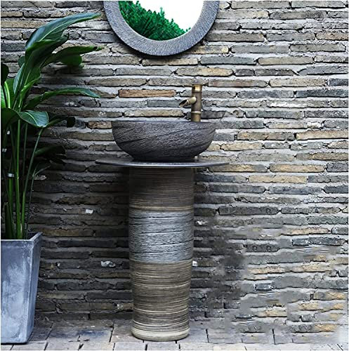 Art Lavabo de Salle de Bain avec Colonne Complète, Lavabo de Salle de Bain Ovale, Lavabo de Salle de Bain sur Colonne Lavabo en Céramique et Lavabo sur Colonne pour Intérieur,M