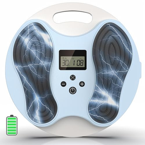 Wiederaufladbar Durchblutungs-Stimulator Beine & Füße, Tragbares EMS & TENS Fußmassagegerät, Entlastet: Schmerzen, Unbehagen, Müdigkeit, Wundsein, Mit 20 Intensitäten und 12 Modi
