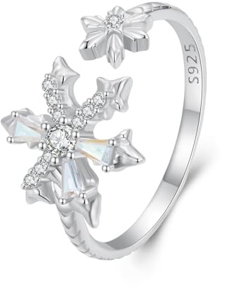 Qings Weihnachten Ring für Damen 925 Sterling Silber Weihnachtsbaum Lebkuchenmann Stechpalmen Offener Verstellbare Ring Weihnachtsschmuck Geschenke für Familie Mutter