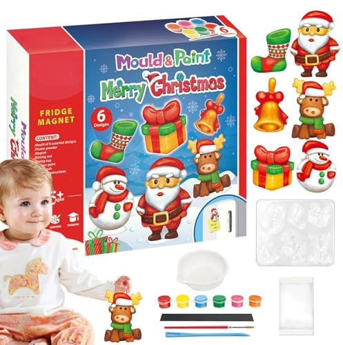 Figuras de Yeso para Pintar Navidad,Manualidades de Pintura Navideña,Manualidades navideñas sin pintar - Kit de pintura navideña listo para pintar estatuas, pinta tus propias figuras navideñas, decora