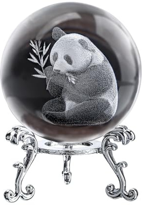 vskikris 60mm Kristall Kugel 3D Laser Panda Figur - Glas Briefbeschwerer & Dekorative Kugel mit Ständer - Glaskugel Ornamente für Zuhause & Büro Dekor, Geschenke für Frauen Mädchen Frau Tochter