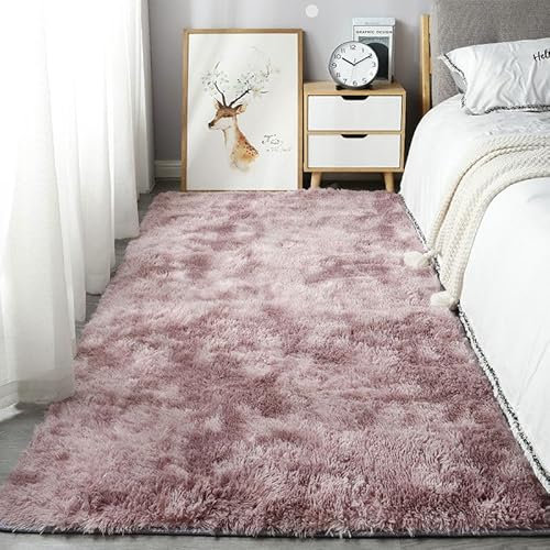 Homesally Shaggy Hochflor Teppich Flauschig rutschfest Waschbar Moderne Deko Teppich für Schlafzimmer, Wohnzimmer,Pink Purple,40cm×60cm
