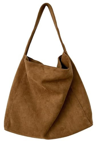 Damen Wildleder Schultertasche Handtasche Groß Umhängetasche, Casual Cord Henkeltasche Beuteltasche Tragetasche, Multifunktionale Suede Shopper Tote Bag Für Arbeit Schul Einkaufen Reisen (Hellbraun)