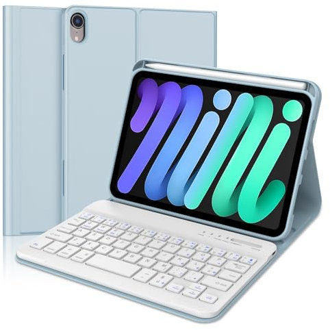 Tastiera per iPad Mini 7 2024/ iPad Mini 6 2021, Custodia Tastiera per iPad Mini 7/6 Generazione 8,3, Cover Tastiera Italiano QWERTY Bluetooth per iPad Mini 6a/7a Generazione 8.3 Pollici, Azzurro
