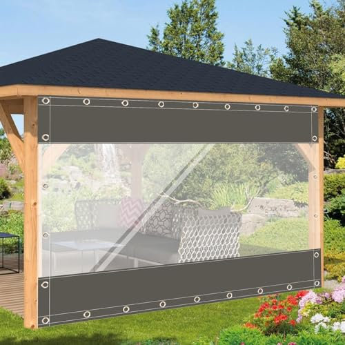 Gazebo grigio per esterni, telone, pannelli laterali, resistenti alle intemperie, tende per pergola, portico, giardino, patio, personalizzabili, 3 x 1 m, occhielli inclusi