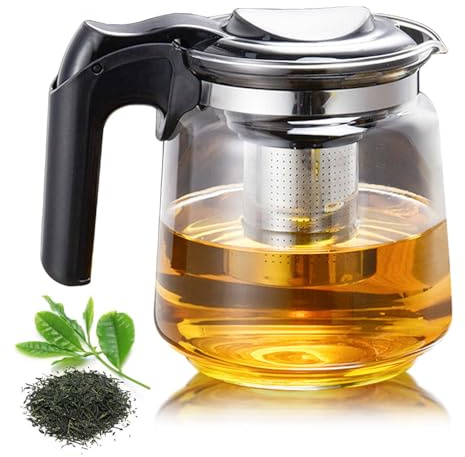 Tetera de vidrio de alta calidad de 1,5 l con tapa y colador, filtro de acero inoxidable, tetera de vidrio para la preparación de tés a granel