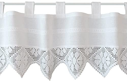 Edle Scheiben-Gardinen 2er Set mit Schlaufen als blickdichter Vorhang in 40 x 150 cm - Landhaus-Stil Blumen Bistrogardinen Spitze weiß - Moderne Kurzstore Küchen-Gardinen Wohnzimmer Wohnwagen