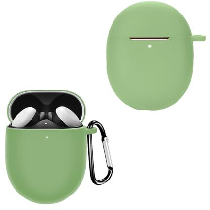 KZIOACSH Silicone Case for Google Pixel Buds Pro/Pixel Buds Pro 2, Ultra Slim Anti-Scratch Anti-Lost Protective Earbuds Case Lightweight Sumdge-Proof Earphone Skin Cover with Carabiner,Matcha Green