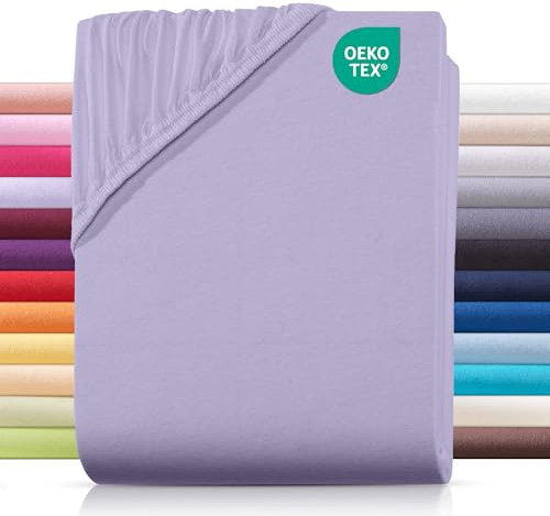 Carpe Sonno® Jersey Spannbettlaken 180x200cm Baumwolle | Laken Flieder mit Einlaufschutz & Bügelfrei Matratzenbezug bis 22cm | Bettlaken 180x200 Baumwolle | Leintuch 180x200 | Spannbetttuch 180 x 200