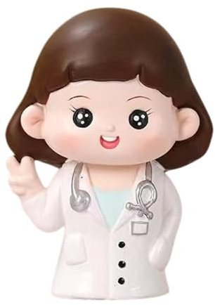 Milageto Doktorstatue Harz Skulptur Dollform Mini -Kuchen -Dekoration Engel in weißer Figurenkuchen -Top für Schlafzimmer Hochzeitstisch, Weiblicher Arzt