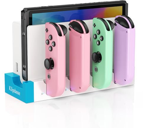 Charging Dock Compatible with Nintendo Switch for Joycons & OLED Model with LED Charge Indicator, Switch Charging Station for 4 Joycon Handles