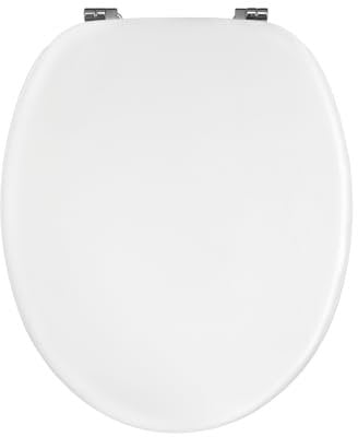 Fanmitrk White Wooden Toilet Seat - Adjustable Zinc Alloy Hinges - Made of MDF with PVC Leather-Look Material - Easy to Install for Bathroom Bottom Fixture 43.3 x 36.8 x 5.5 cm(JH1841-02)