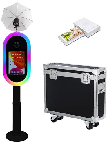 Photomaton compatible avec iPad 10,2 à 13 et appareil photo, avec lampe de poche et hauteur réglable, appareil photo reflex numérique pour location, fêtes de mariage, événements (noir, photomaton +