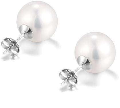 YAMI Perlenohrringe Silber 925, 6-8.5mm Weiß Damen Ohrringe Perlen | Süßwasserperlenohrringe, Hypoallergen, Ideal als Geschenk, Geeignet für Verschiedene Anlässe