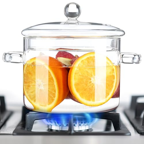 FrutPunch 1.5L Glass Saucepan with Lid for Pasta, Soup, Milk, Fruit, Tea