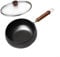 BlesConi Pure Hand Forged Small Frying Pan, Natural Uncoated Non-Stick Iron Pot, Big Belly With Thick Walls Heavy Base, For Slow Simmering, High-heat Frying(24cm pot+glass lid)