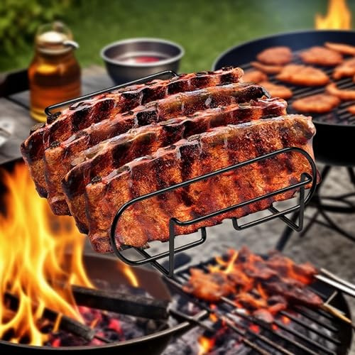 SLQM Rib Rack, Barbecue Rack, Non-Stick Surface for Camping and Parties, For Grilling Steaks and Meat Dishes, Sturdy and Durable, Separates Evenly, Portable Outdoor Tool