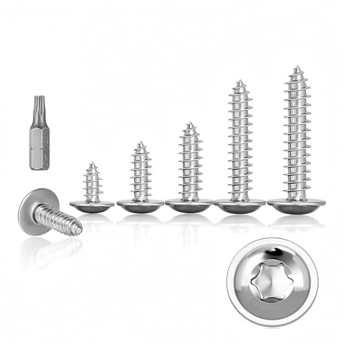 180 Pcs 304 Stainless Steel Torx Pan/Truss Head Self-Tapping Screws with Washers, M4 Assorted Set for Wood, Metal, Furniture & DIY, Lengths 16-35mm, Rust Resistant
