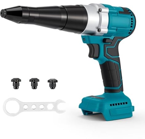 GJCrafts Remachadora inalámbrica compatible con Makita 18V, remachadora inalámbrica con motor sin escobillas, 3 boquillas para remaches de aluminio y acero inoxidable de 2,4-5,0 mm, con luz LED