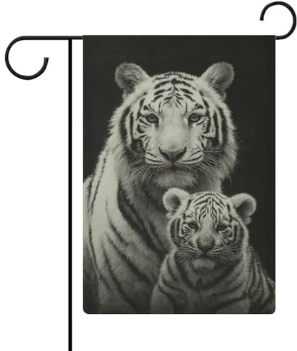 Gartenflagge, weißer Tiger und Junges, saisonale Feiertage, Jute, doppelseitig, 32 x 47 cm