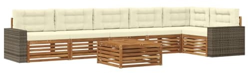 vidaXL Outdoor-Sofagarnitur 7 pcs Natur und Creme 79 x 79 x 37 cm, Lounge-Sofa für die Terrasse, modernes, wetterfestes Gartenmöbel-Set für Bequeme Sitzgelegenheiten