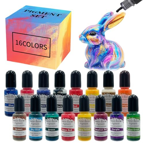 Umllpet Pigmenti colorati ad alta concentrazione per polveri da colata, 16 colori da 10 ml, vernice per calcestruzzo a base d'acqua e vernice per gesso, ideale per modellismo, progetti creativi fai da