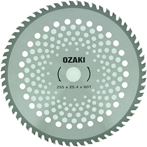 OZAKI - Lame pour Débrousailleuse - 60 Dents à Pointe Carbure - Largeur de Coupe : 255 mm - Alésage : 25,4 mm - Épaisseur 1,4 mm