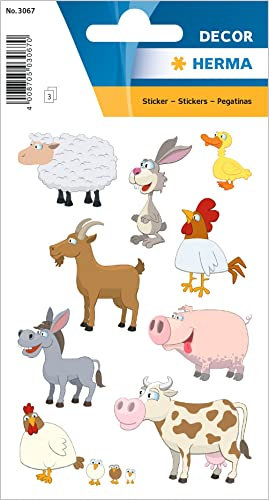HERMA 3067 Aufkleber Brauernhoftiere klein, 27 Stück, Tiere Sticker mit Kuh Schwein Huhn Hase Esel Motiv, Kinder Etiketten für Fotoalbum Tagebuch Poesiealbum Scrapbooking Geburtstag Deko DIY Basteln