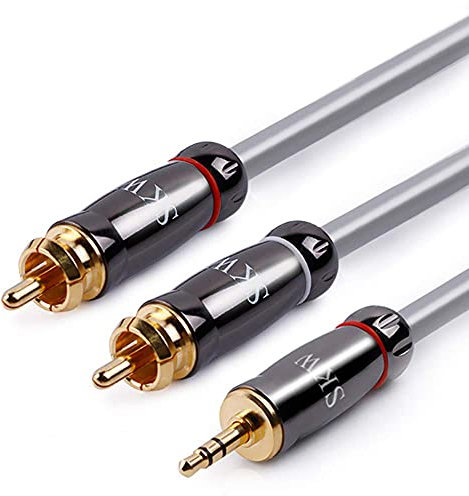 SKW Audiophiles Cavo Jack a 2RCA con HiFi Suono, rame OFC Cavo RCA Jack 3,5 Maschio Compatible con Smartphone, PC, Tablet, MP3, Amplificatore, Impianto Stereo, Home Theatre (5M, grigio)