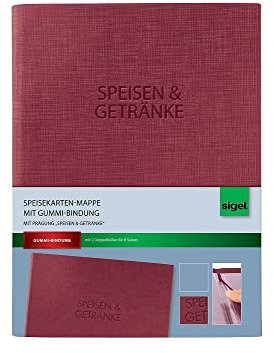 SIGEL SM113 Speisekarten-Mappe mit Gummi-Bindung für A5, bordeauxrot mit edler Leinenstruktur, strapazierfähig und leicht abwischbar