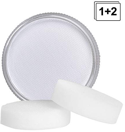 Lynlon Kinderschminke Set , Theaterschminke, Karnevalsschminke, 1 Profi-Aqua Schminkfarben mit 2 Schmink-Schwämmchen für Professionellen Clowns und Mimes ( Weiß - 30g - Wasserlösliche )