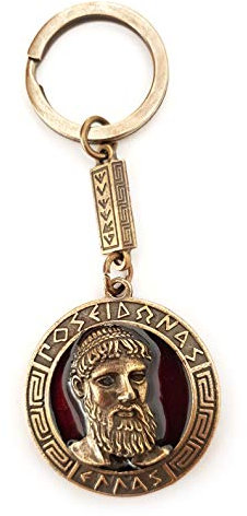 IconsGr Porte-clés avec médaillon Antique, Bouclier de Poséidon, Dieu Trident Rouge